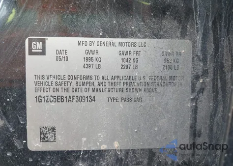 2010 Chevrolet Malibu Lt из США, поврежденный, VIN 1G1ZC5EB1AF309134